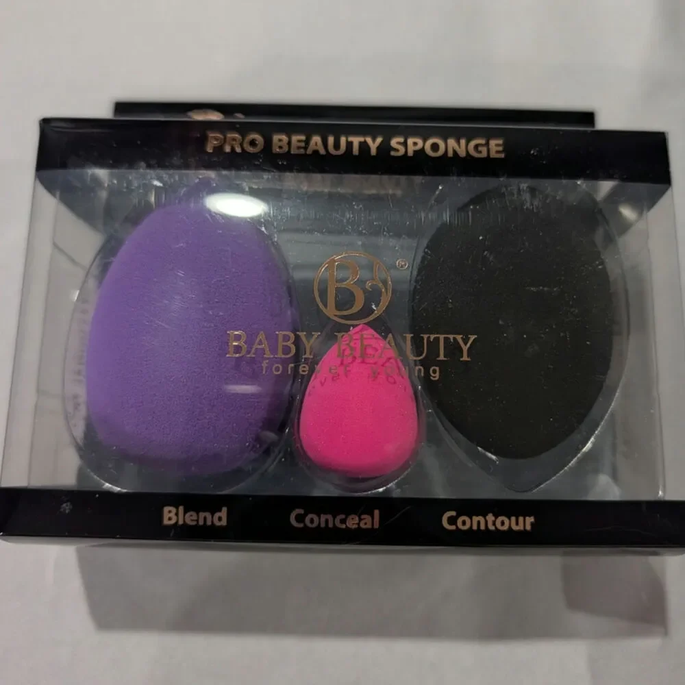 Baby beauty 3 Pc Beauty Makeup Black/Pink Sponge Blender Foundation Puff